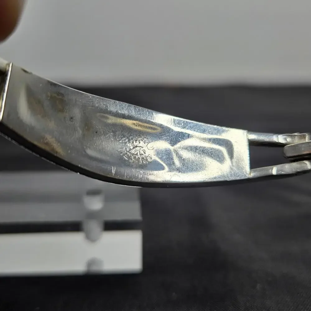 Vintage Taxco Mexico Turquoise Abalone Inlay Hinged Bracelet Silver Tone Metal - Picture 6 of 9